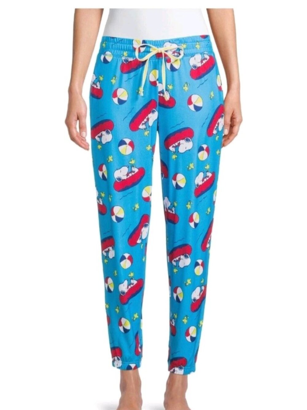 Womens Sleep Jogger L/G (12-14) Pajama Pants Blue Peanuts Snoopy W/ Pockets NEW!